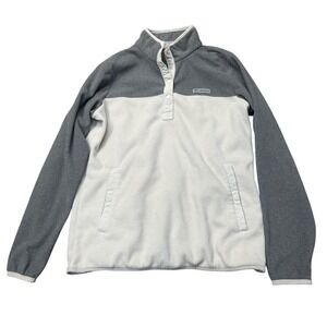 Columbia Women's Gray White Fleece Pullover Snap Neck Sweatshirt Size L